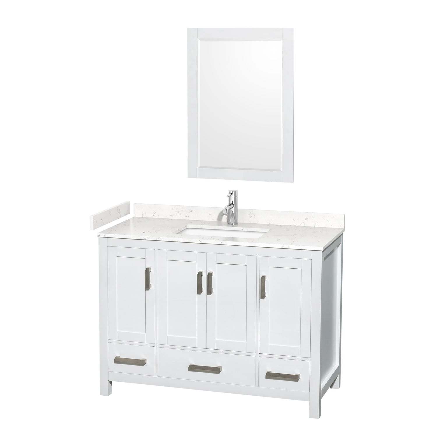 Sheffield 48" Single Vanity in White, Carrara Marble Top, Square 24" Mirror