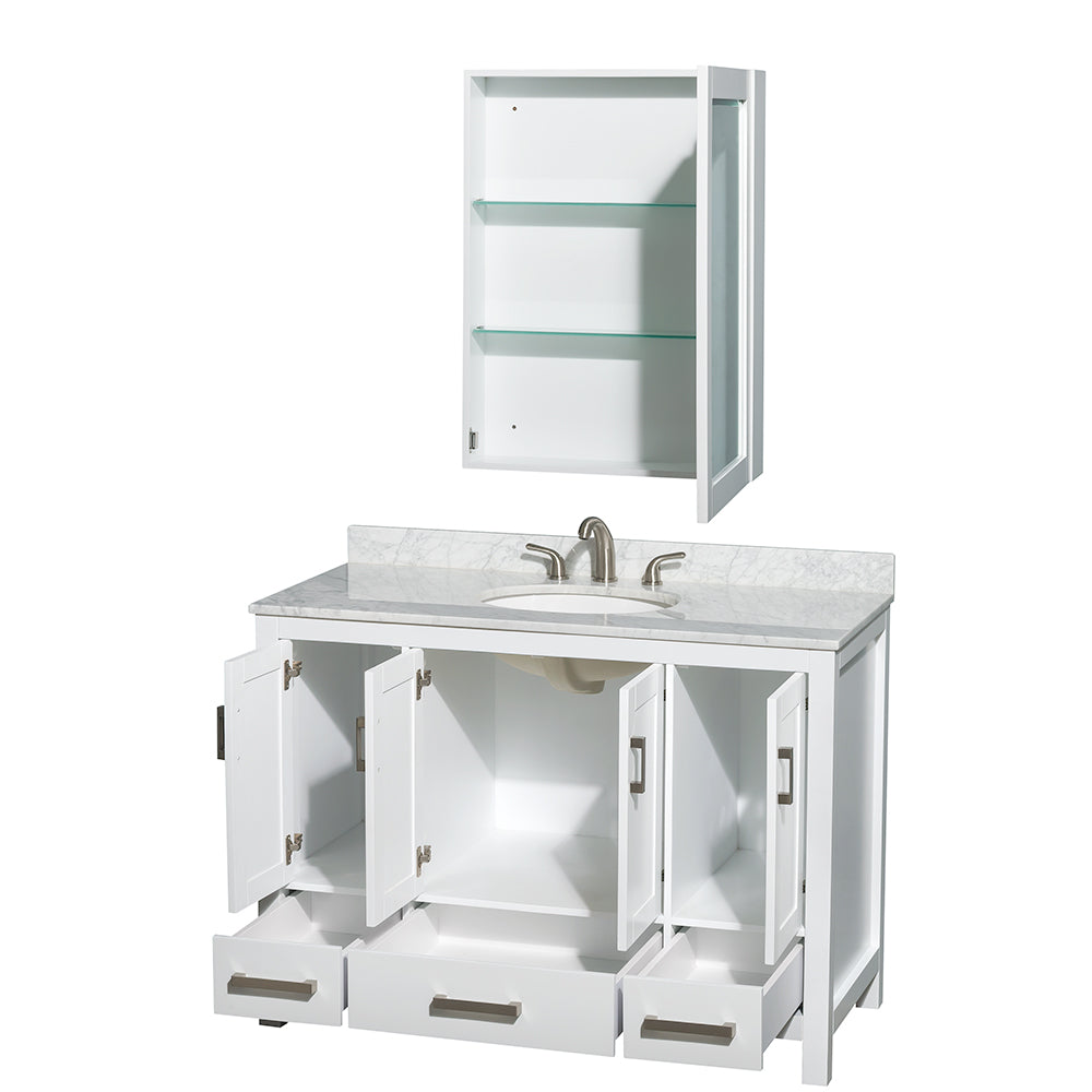 Sheffield 48" Single Vanity in White, Top, Oval Sink, Medicine Cabinet
