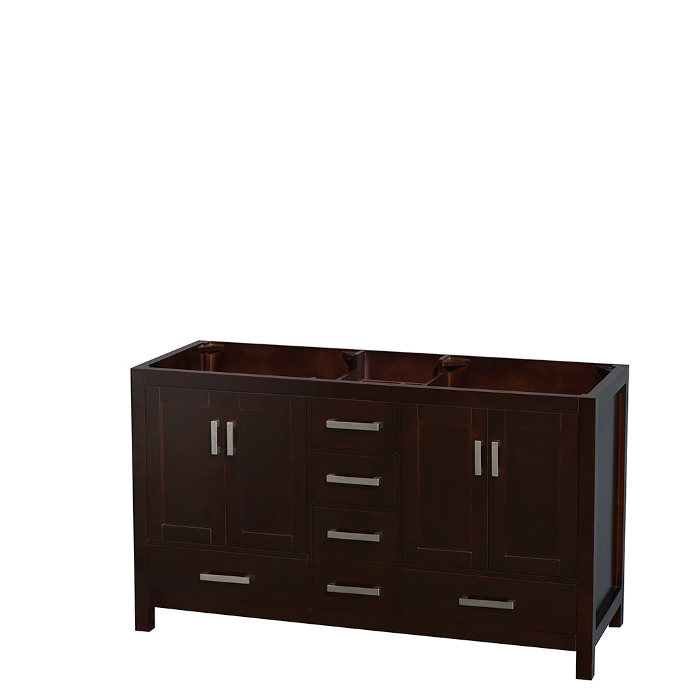 Sheffield 60" Double Vanity in Espresso, Top, Oval Sinks, 58" Mirror