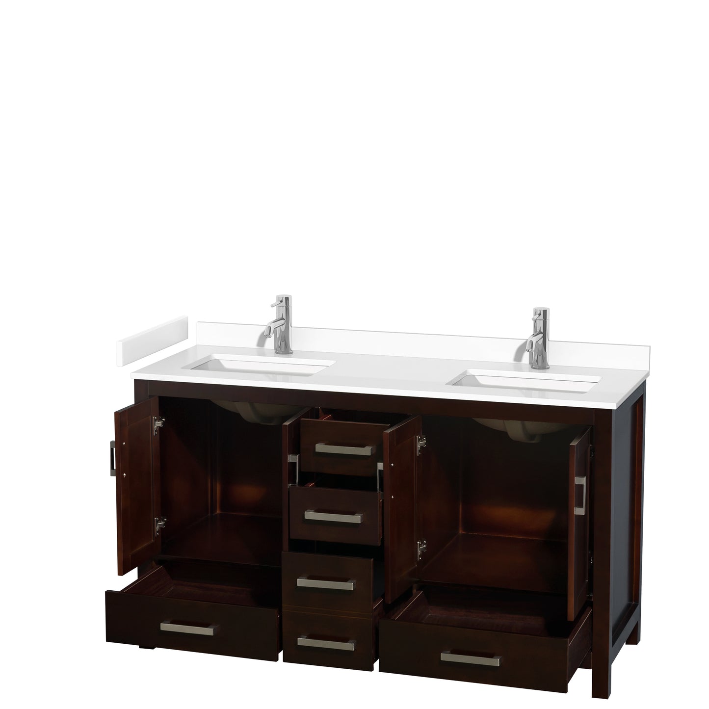 Sheffield 60" Double Vanity in Espresso, White Marble Top, Square No Mirror