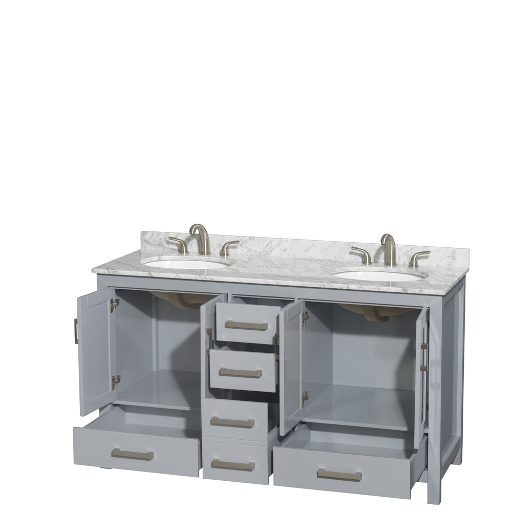 Sheffield 60" Double Vanity in Gray, Top, Oval Sinks, No Mirror