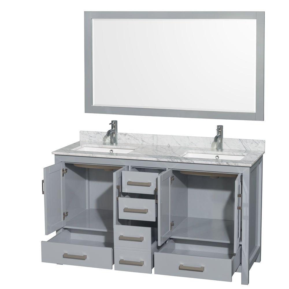 Sheffield 60" Double Vanity in Gray, Top, Square Sinks, 58" Mirror