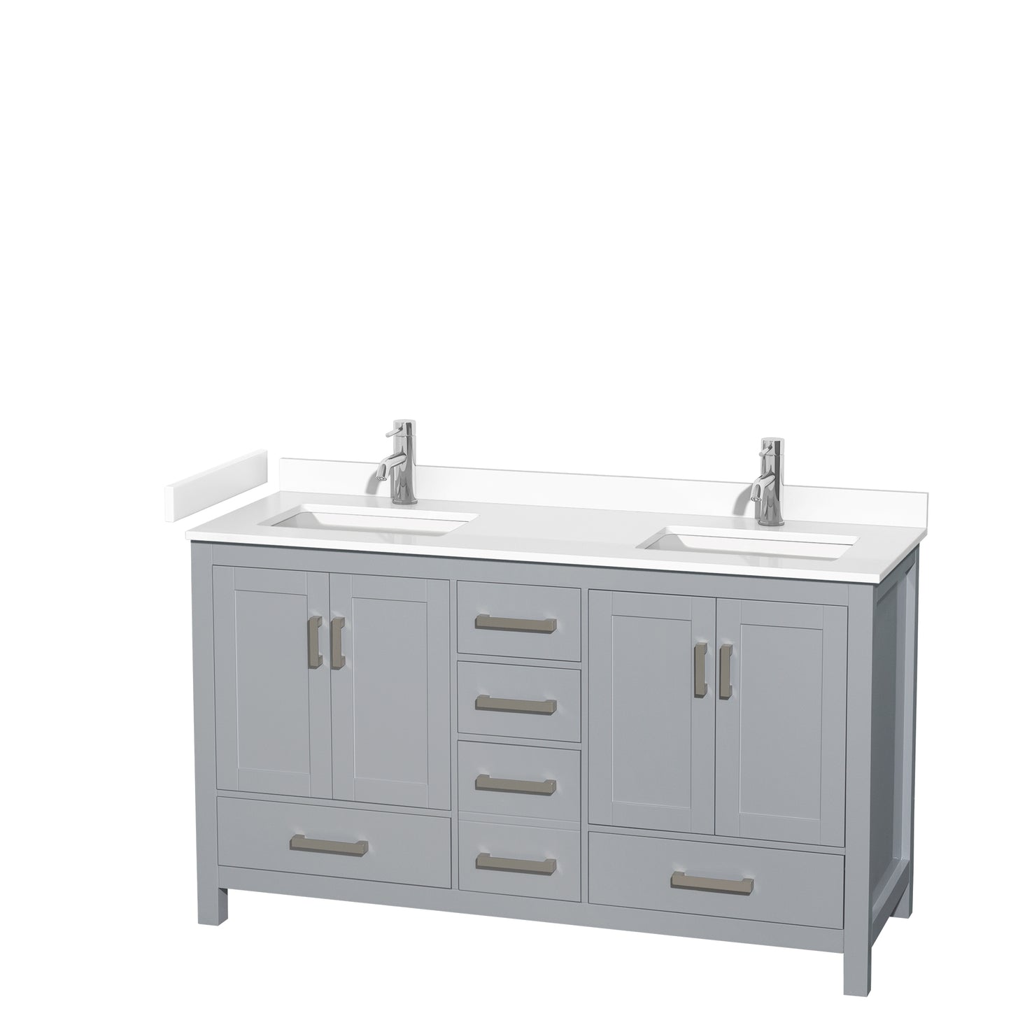 Sheffield 60" Double Vanity in Gray, White Cultured Marble Top, Square No Mirror