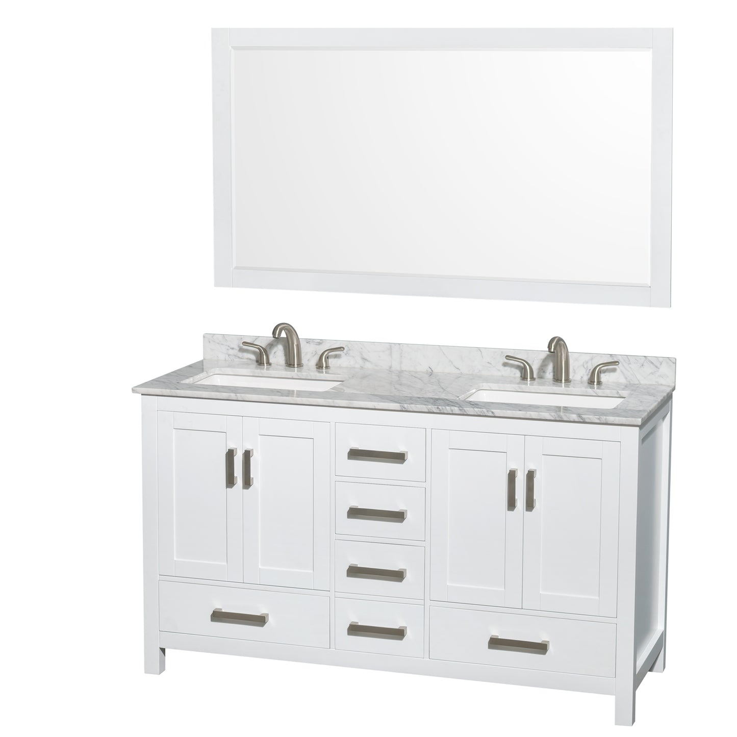 Sheffield 60" Double Vanity in White, Top, Undermount 3-Hole Sinks, 58" Mirror