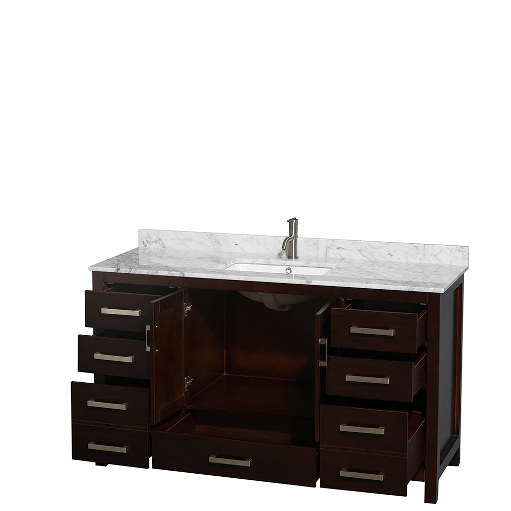 Sheffield 60" Single Vanity in Espresso, Top, Square Sink, No Mirror