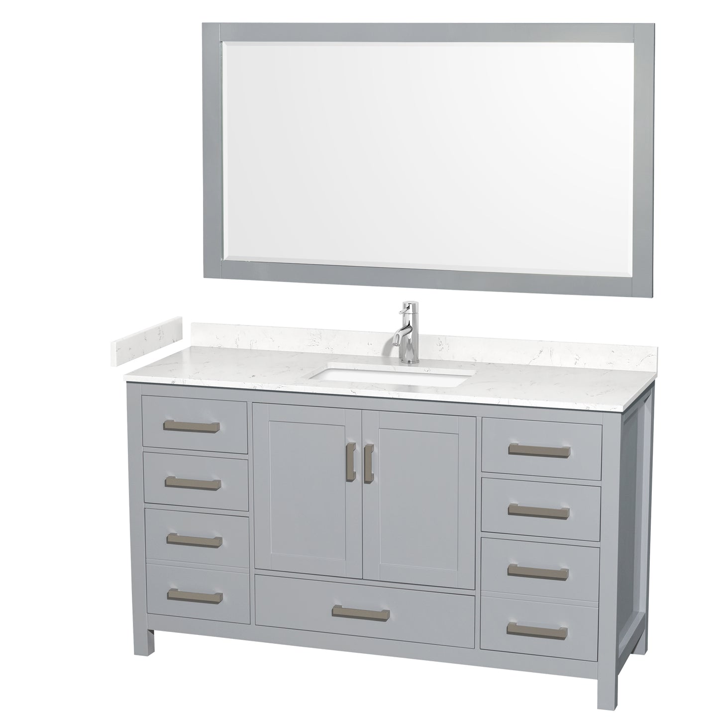 Sheffield 60" Single Vanity in Gray, Carrara Marble Top, Square 58" Mirror
