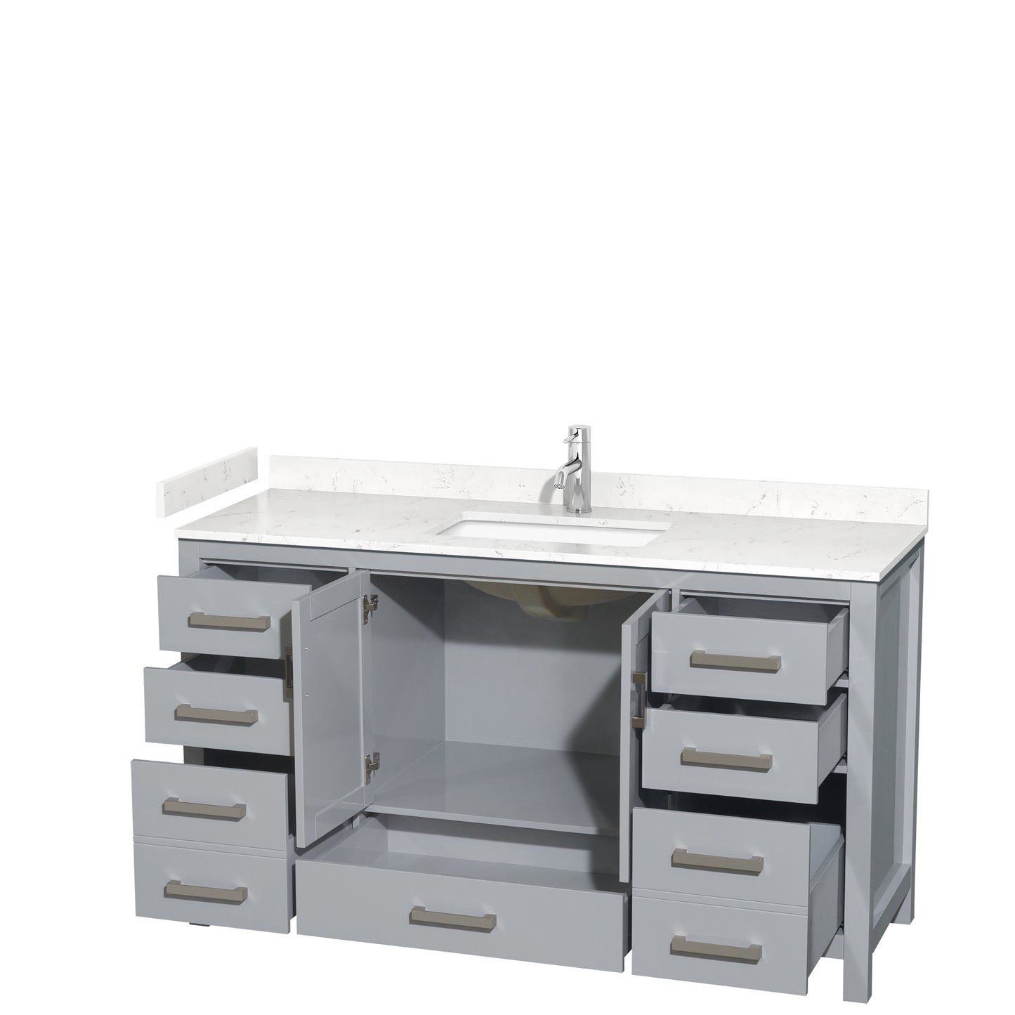 Sheffield 60" Single Vanity in Gray, Carrara Marble Top, Square No Mirror