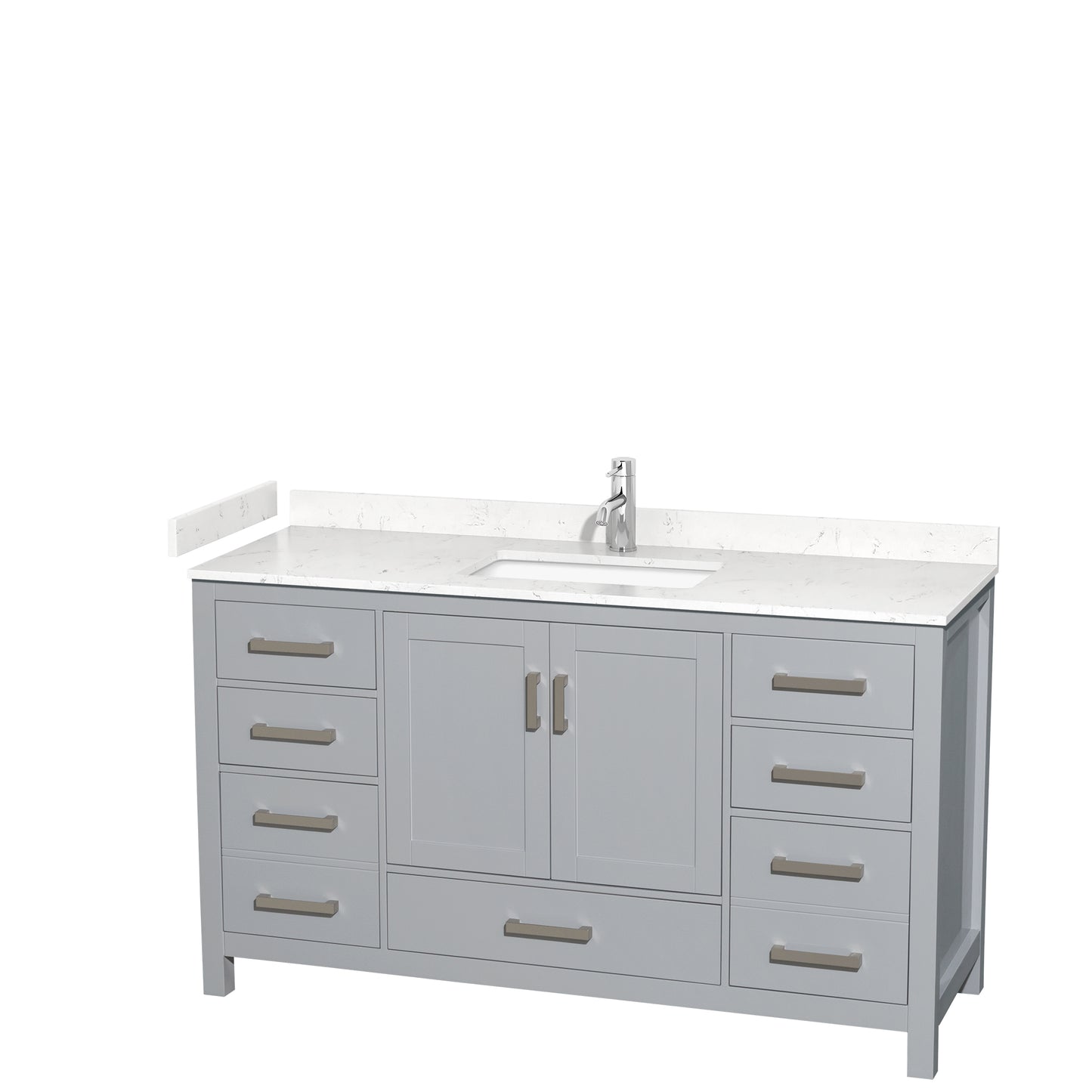 Sheffield 60" Single Vanity in Gray, Carrara Marble Top, Square No Mirror