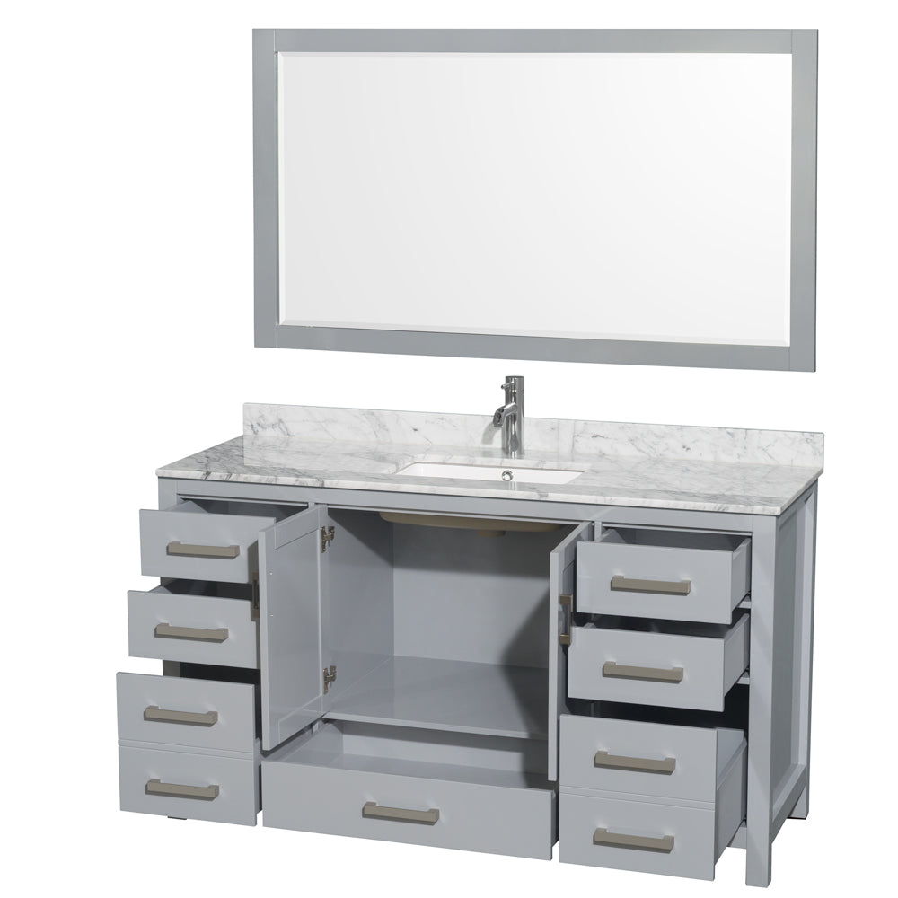 Sheffield 60" Single Vanity in Gray, Top, Square Sink, 58" Mirror