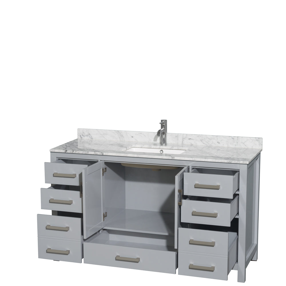 Sheffield 60" Single Vanity in Gray, Top, Square Sink, No Mirror