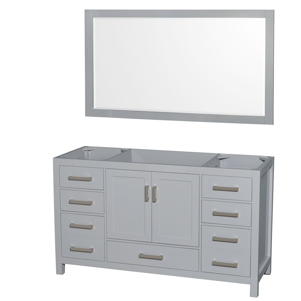 Sheffield 60" Single Vanity in Gray, No Top, No Sink, 58" Mirror