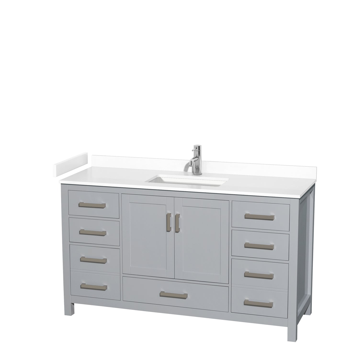 Sheffield 60" Single Vanity in Gray, White Cultured Marble Top, Square No Mirror