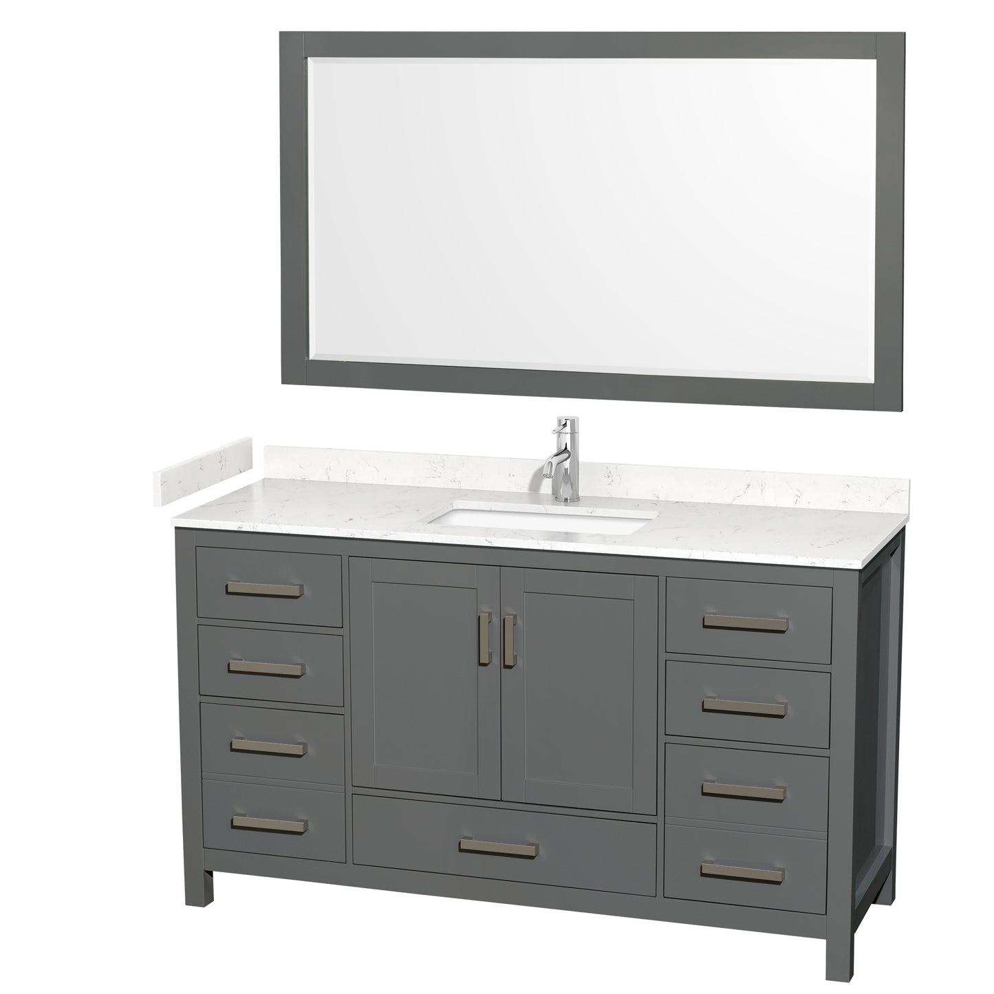 Sheffield 60" Single Vanity in Dark Gray, Carrara Marble Top, Square 58" Mirror