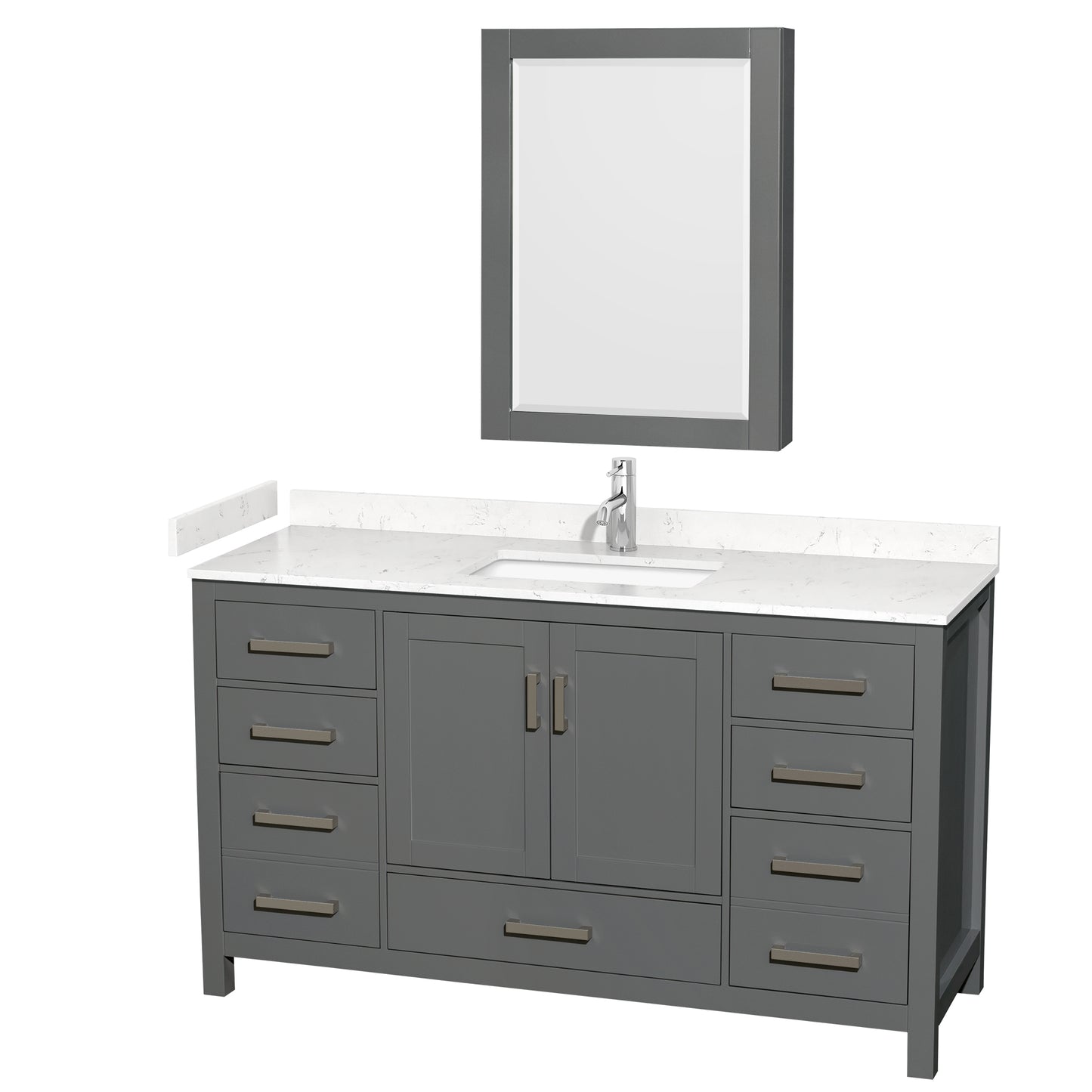 Sheffield 60" Single Vanity in Dark Gray, Carrara Marble Top, Medicine Cabinet