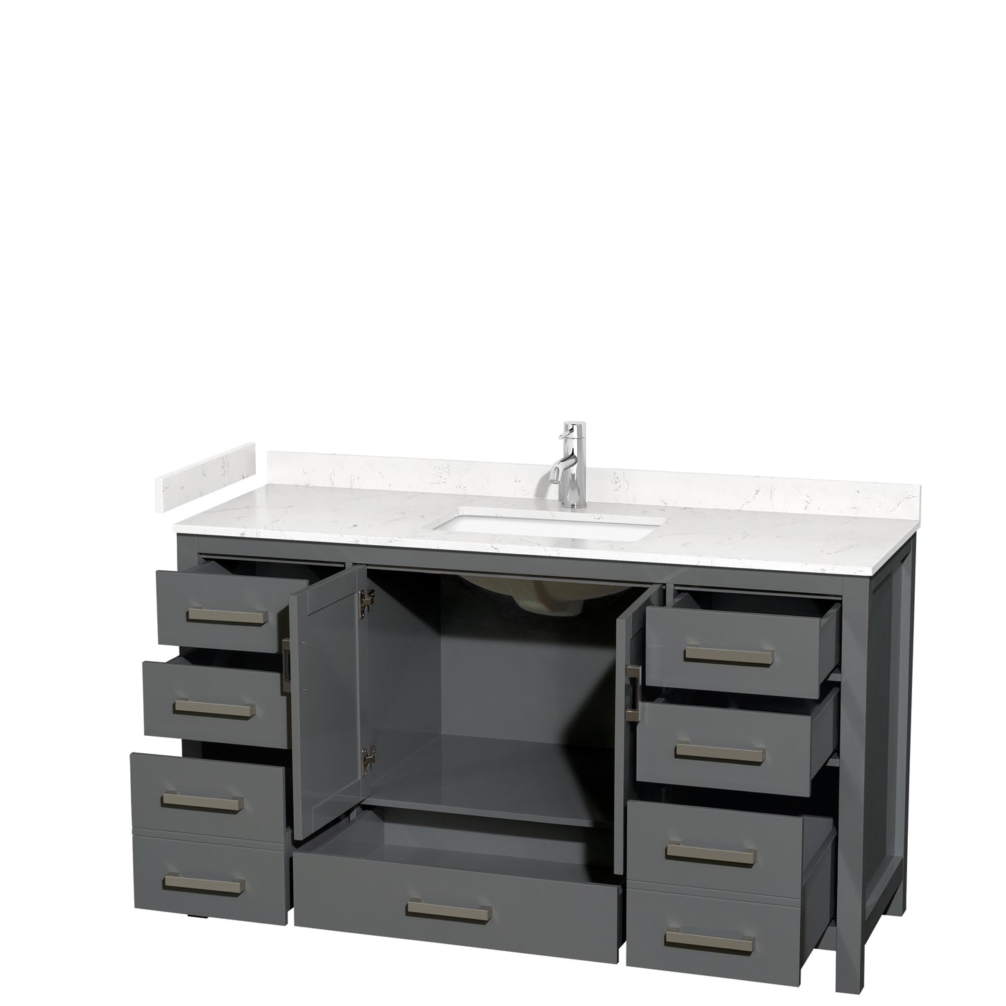 Sheffield 60" Single Vanity in Dark Gray, Carrara Marble Top, Square No Mirror