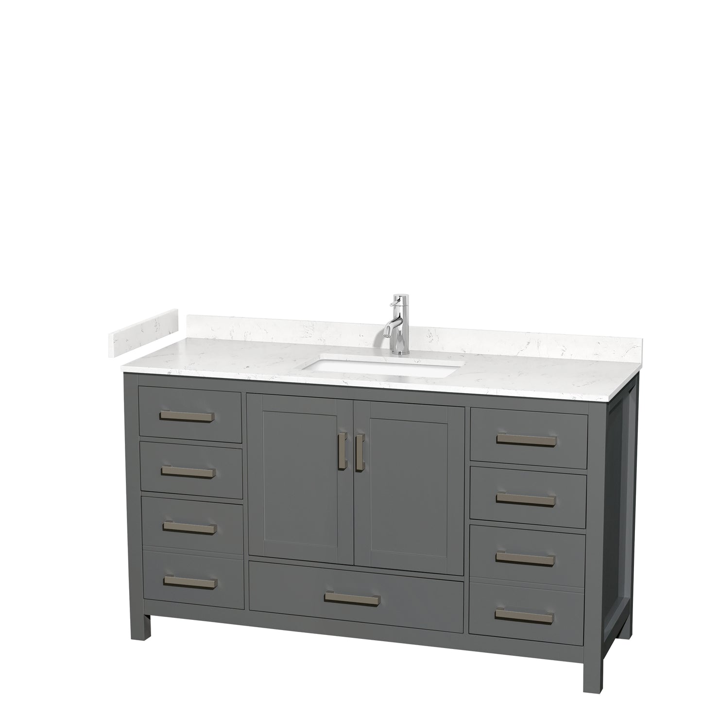 Sheffield 60" Single Vanity in Dark Gray, Carrara Marble Top, Square No Mirror