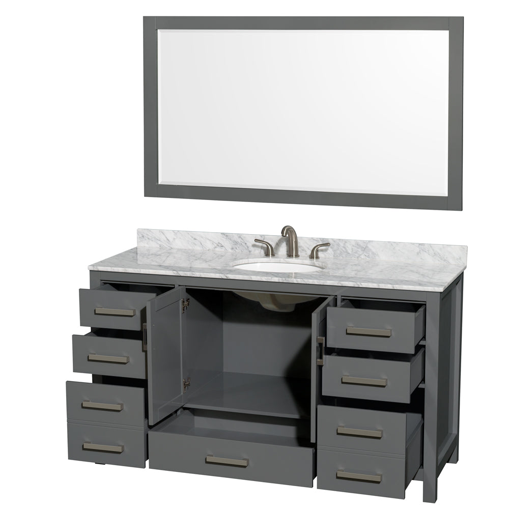 Sheffield 60" Single Vanity in Dark Gray, Top, Oval Sink, 58" Mirror