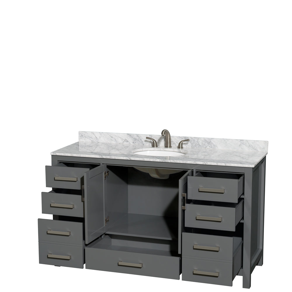 Sheffield 60" Single Vanity in Dark Gray, Top, Oval Sink, No Mirror