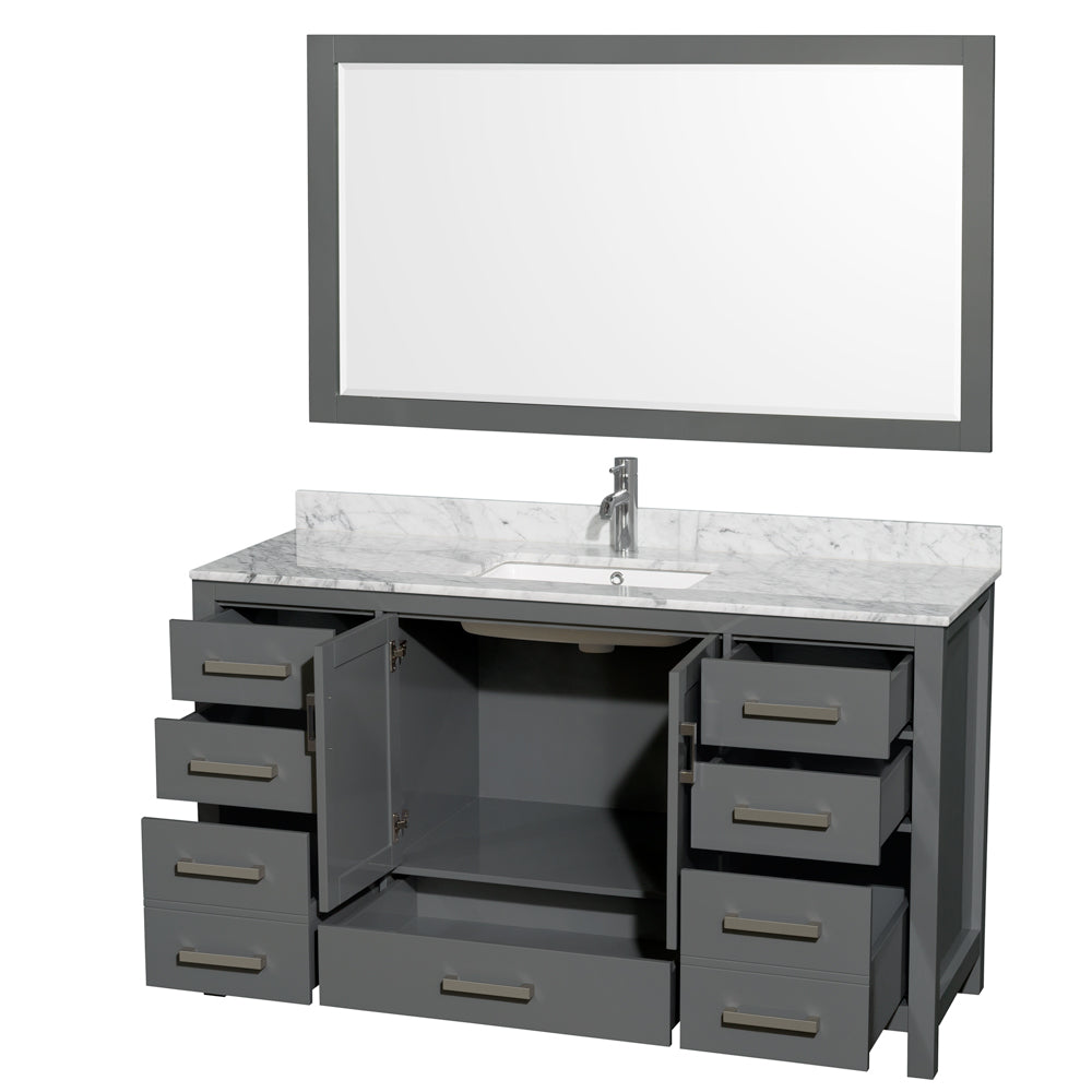 Sheffield 60" Single Vanity in Dark Gray, Top, Square Sink, 58" Mirror