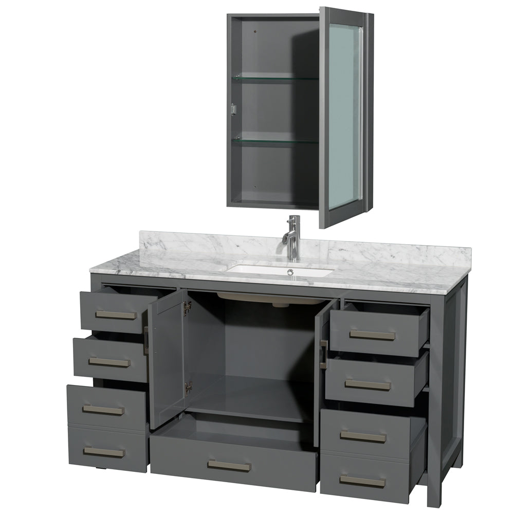 Sheffield 60" Single Vanity in Dark Gray, Top, Square Sink, Medicine Cabinet