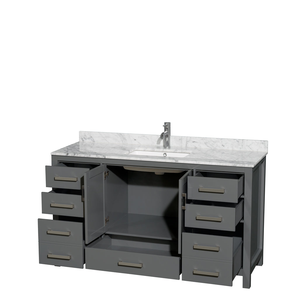 Sheffield 60" Single Vanity in Dark Gray, Top, Square Sink, No Mirror