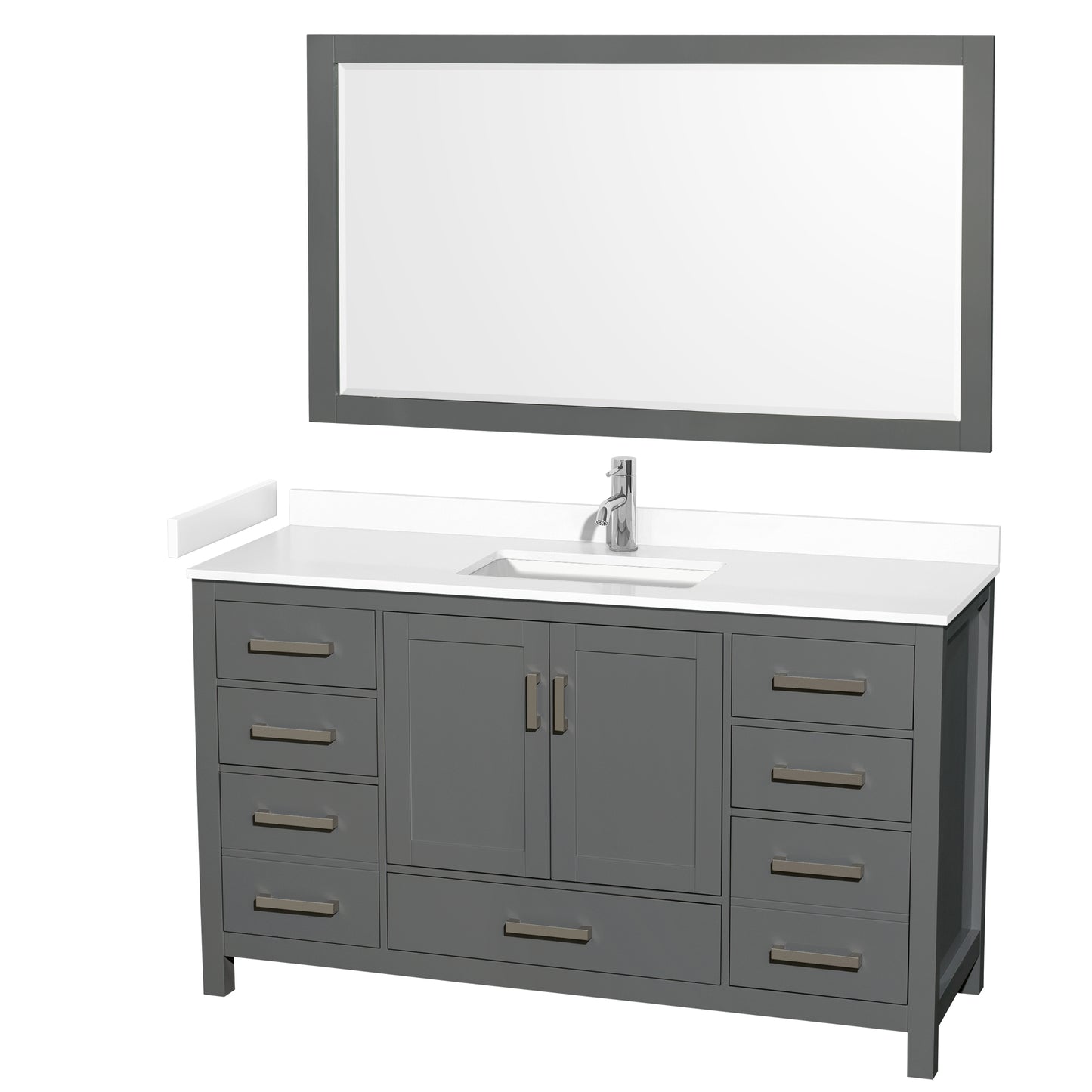 Sheffield 60" Single Vanity in Dark Gray, White Marble Top, Square 58" Mirror