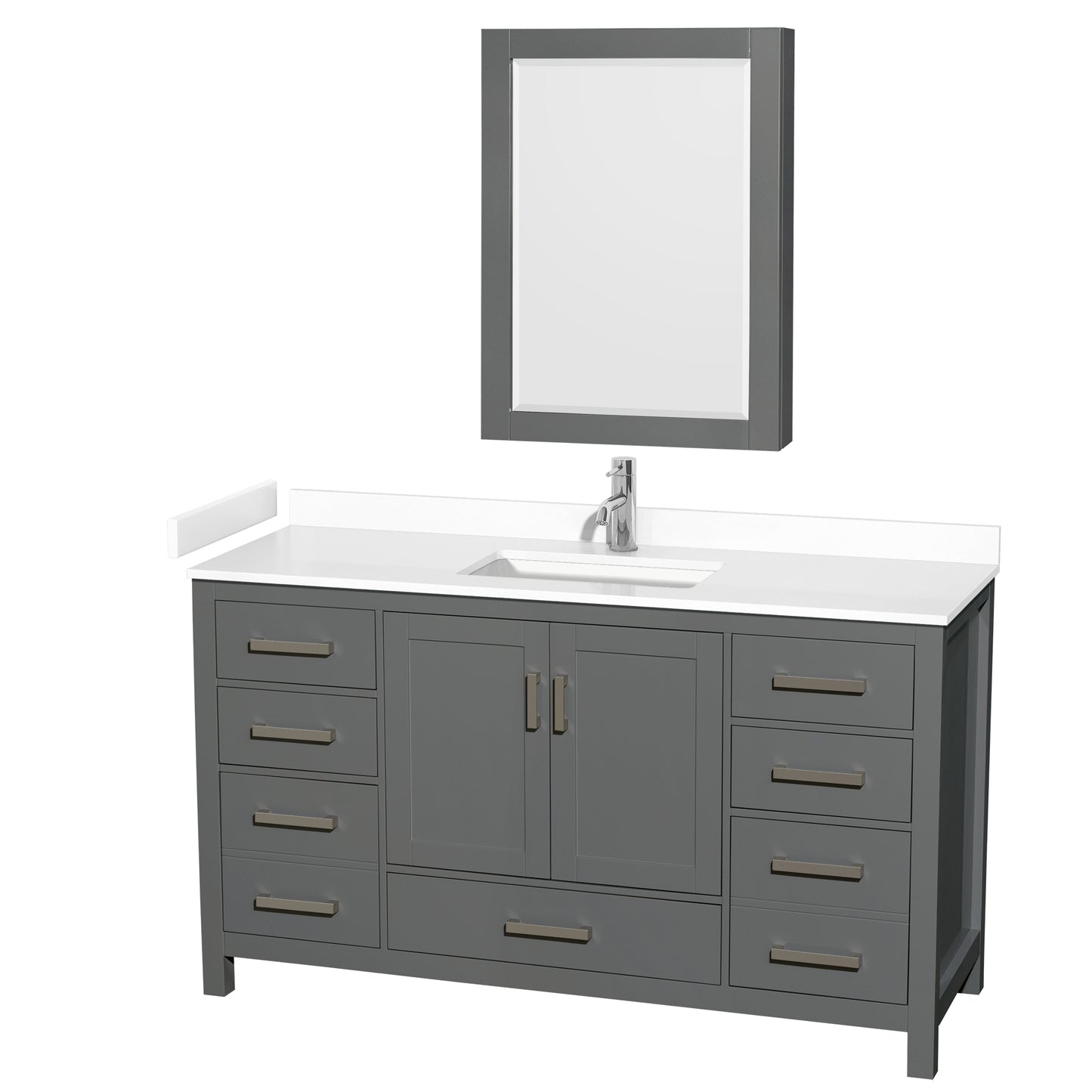 Sheffield 60" Single Vanity in Dark Gray, White Marble Top, Medicine Cabinet