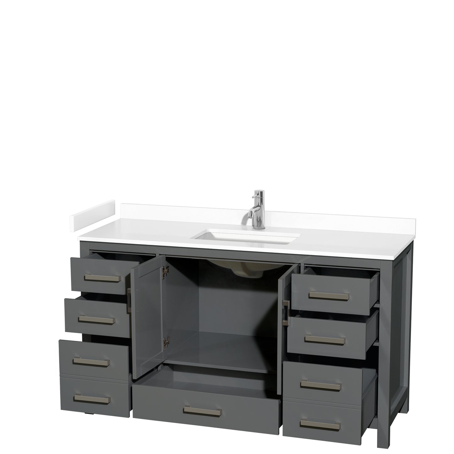 Sheffield 60" Single Vanity in Dark Gray, White Marble Top, Square No Mirror