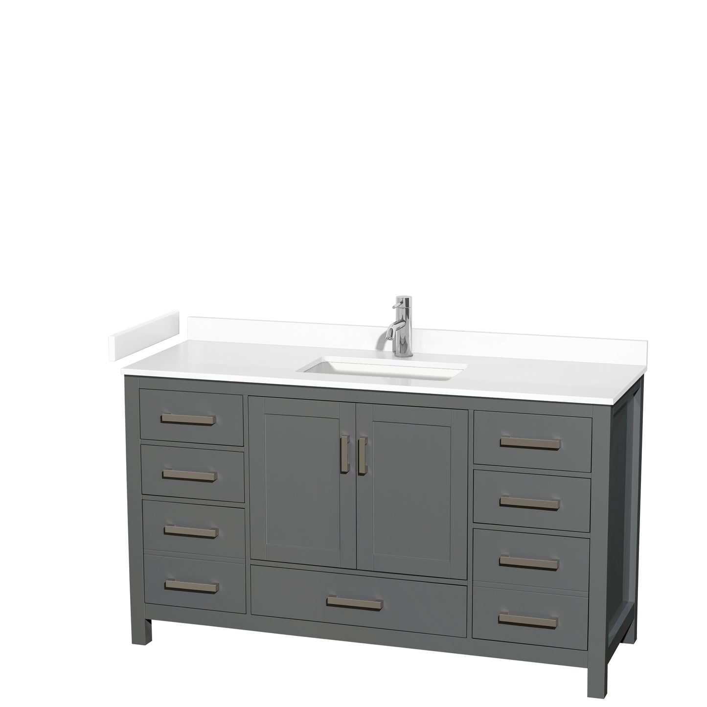 Sheffield 60" Single Vanity in Dark Gray, White Marble Top, Square No Mirror