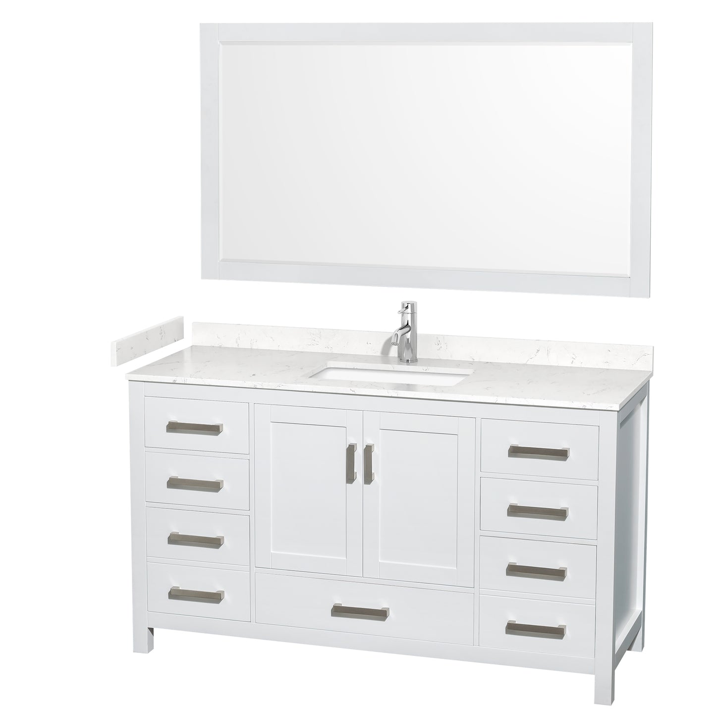 Sheffield 60" Single Vanity in White, Carrara Marble Top, Square 58" Mirror