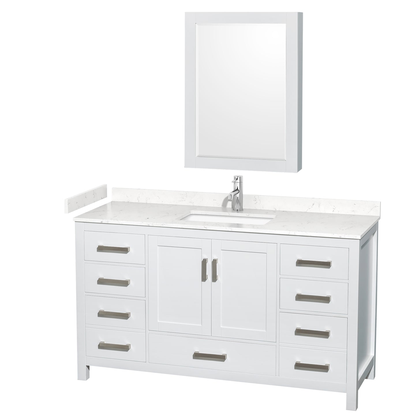 Sheffield 60" Single Vanity in White, Carrara Marble Top, Medicine Cabinet