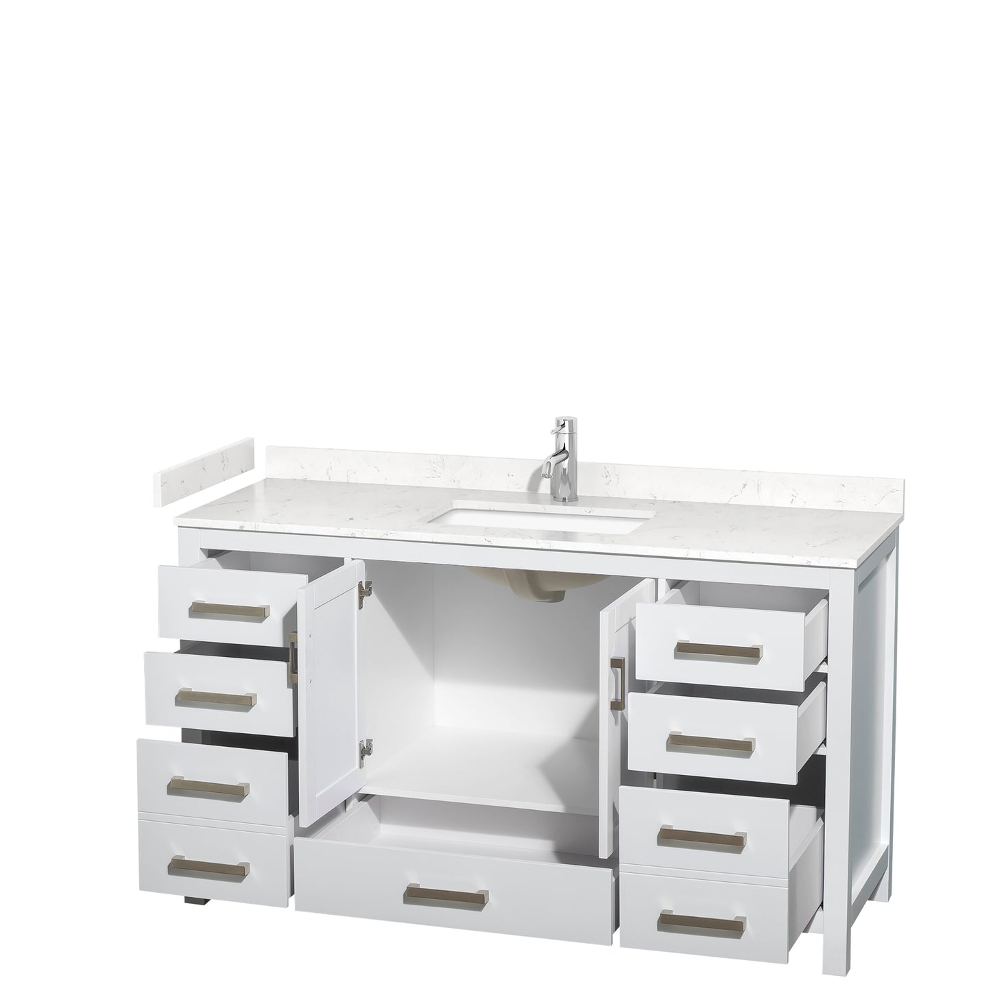 Sheffield 60" Single Vanity in White, Carrara Marble Top, Square No Mirror