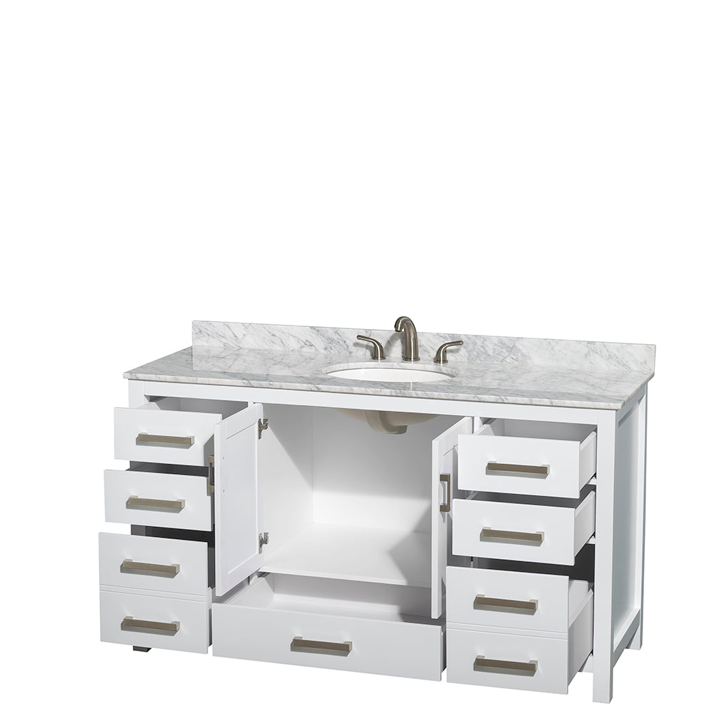 Sheffield 60" Single Vanity in White, Top, Oval Sink, No Mirror