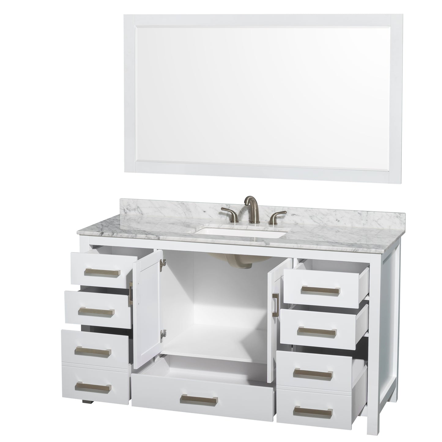 Sheffield 60" Single Vanity in White, Top, Undermount 3-Hole Sink, 58" Mirror