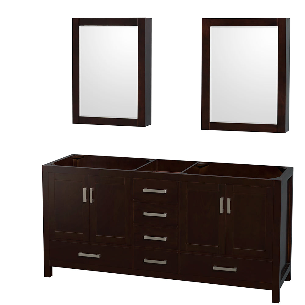 Sheffield 72" Double Vanity in Espresso, No top, No Sinks, Medicine Cabinets