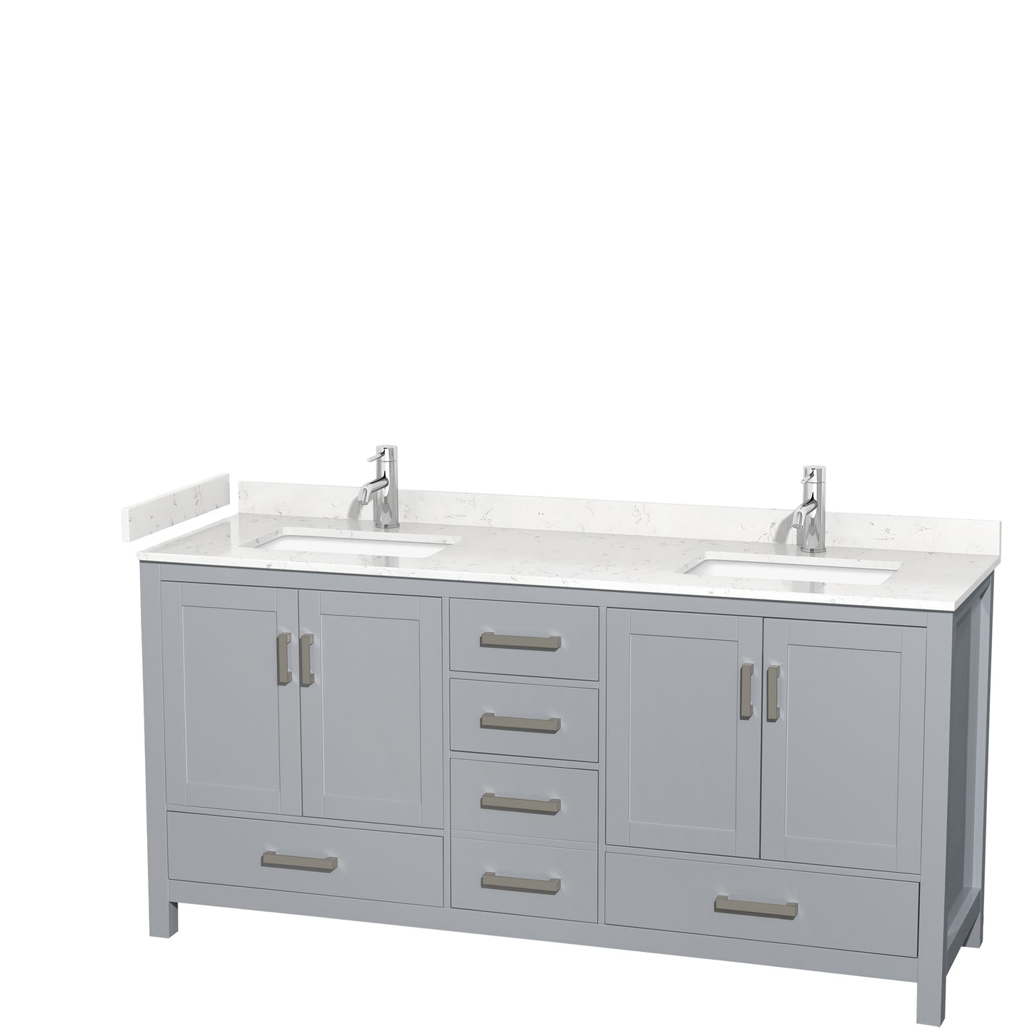 Sheffield 72" Double Vanity in Gray, Carrara Marble Top, Square No Mirror