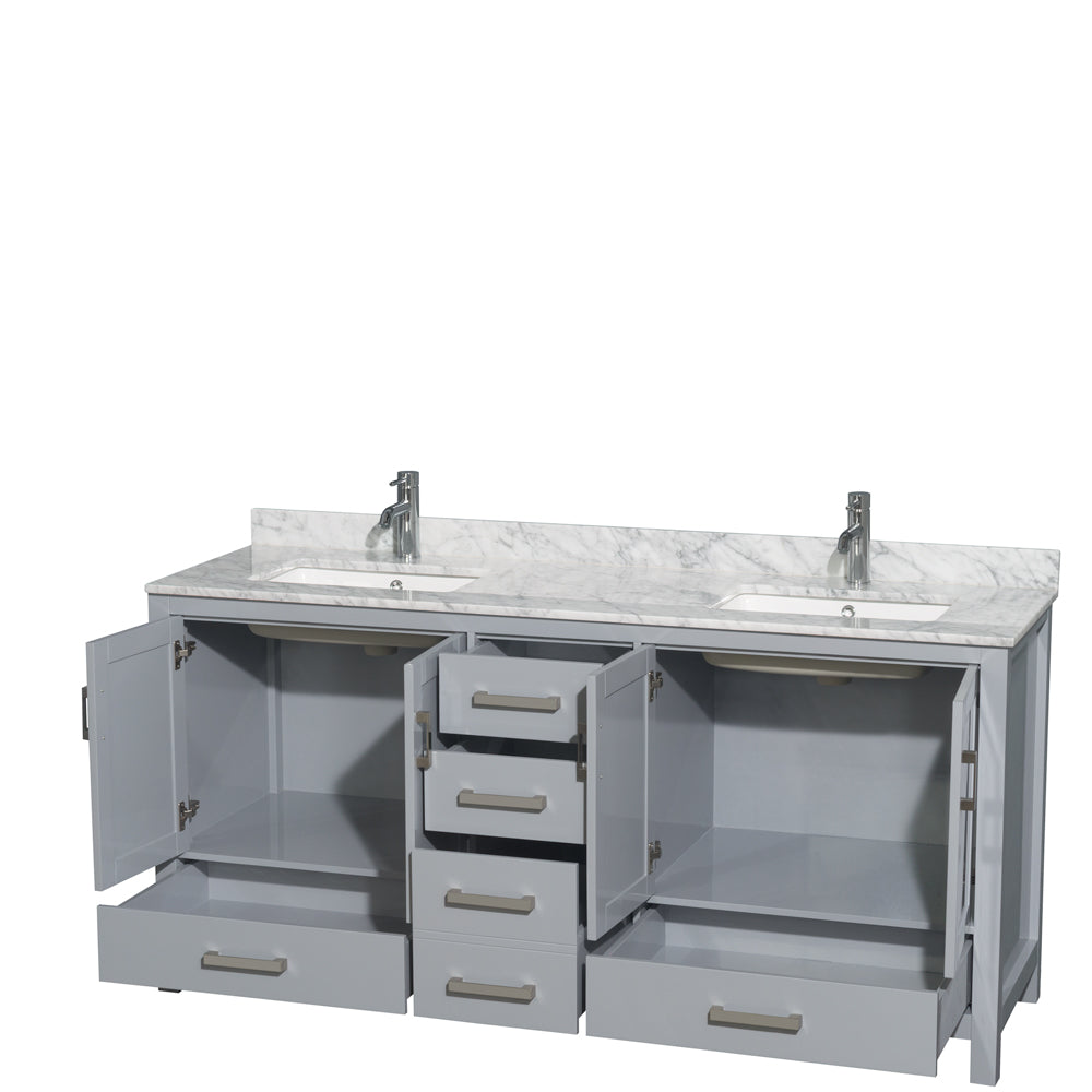 Sheffield 72" Double Vanity in Gray, Top, Square Sinks, No Mirror