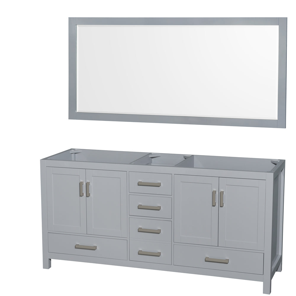 Sheffield 72" Double Vanity in Gray, No Top, No Sink, 70" Mirror