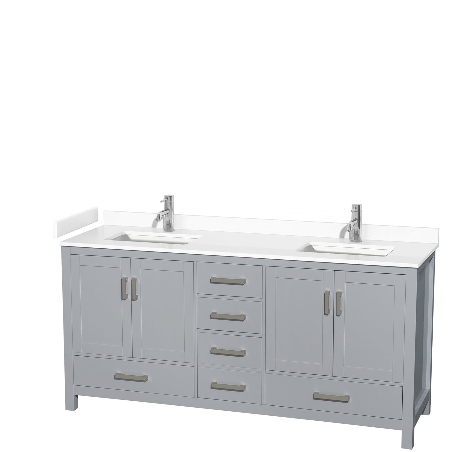 Sheffield 72" Double Vanity in Gray, White Cultured Marble Top, Square No Mirror