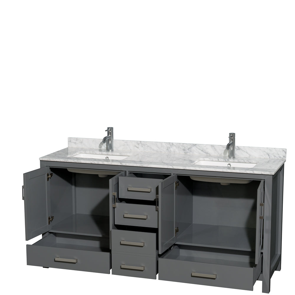 Sheffield 72" Double Vanity in Dark Gray, Top, Square Sinks, No Mirror