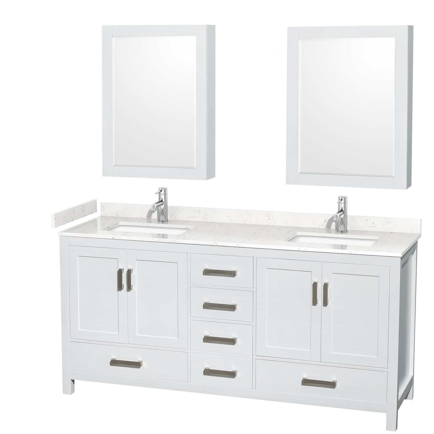 Sheffield 72" Double Vanity in White, Carrara Marble Top, Medicine Cabinets