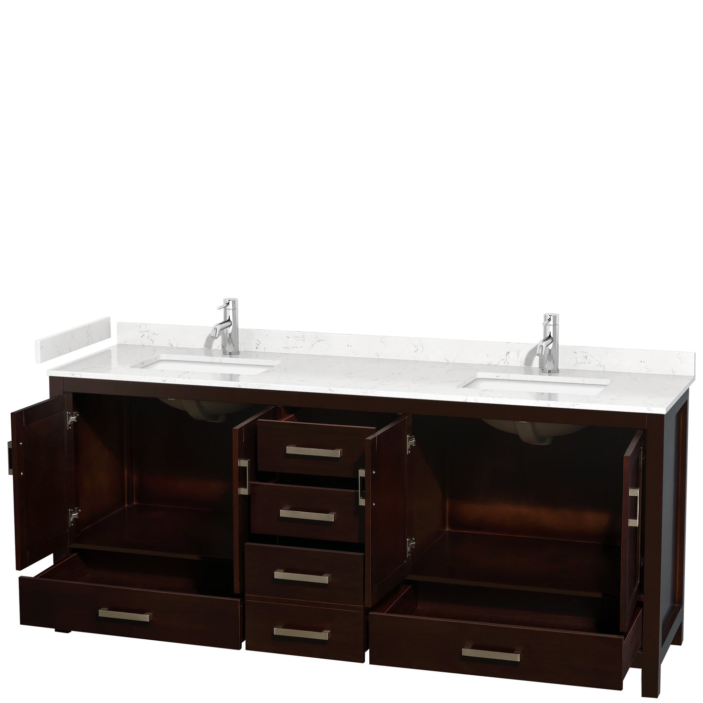 Sheffield 80" Double Vanity in Espresso, Carrara Marble Top, Square No Mirror