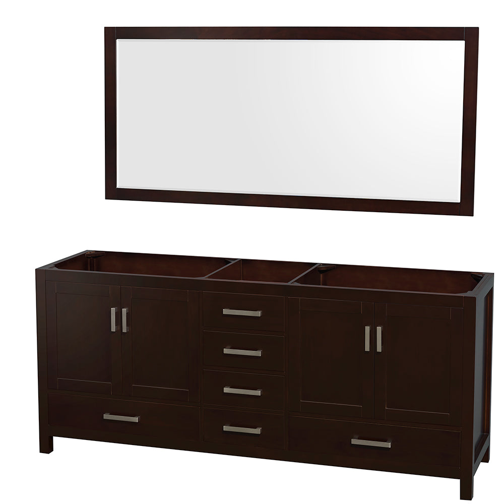 Sheffield 80" Double Vanity in Espresso, No Top, No Sinks, 70" Mirror