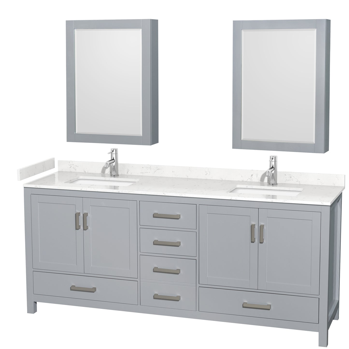 Sheffield 80" Double Vanity in Gray, Carrara Marble Top, Medicine Cabinets
