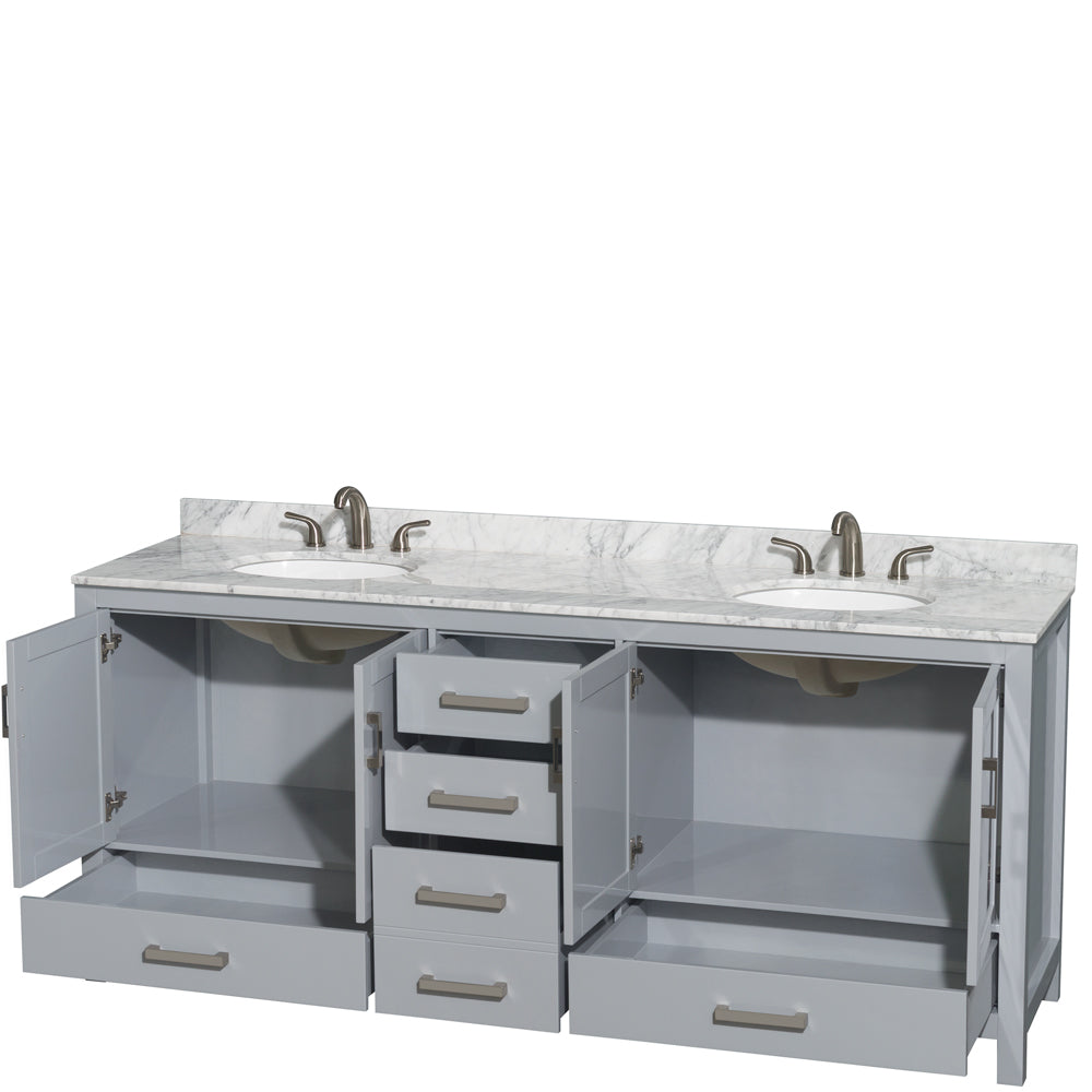 Sheffield 80" Double Vanity in Gray, Top, Oval Sinks, No Mirror