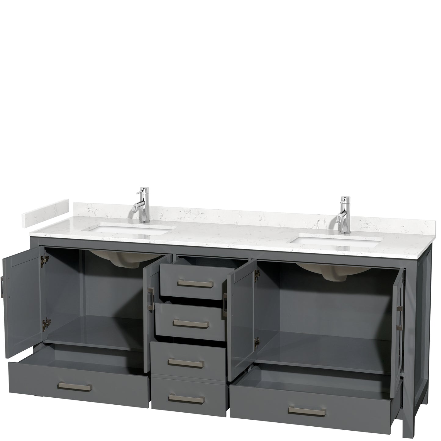 Sheffield 80" Double Vanity in Dark Gray, Carrara Marble Top, Square No Mirror