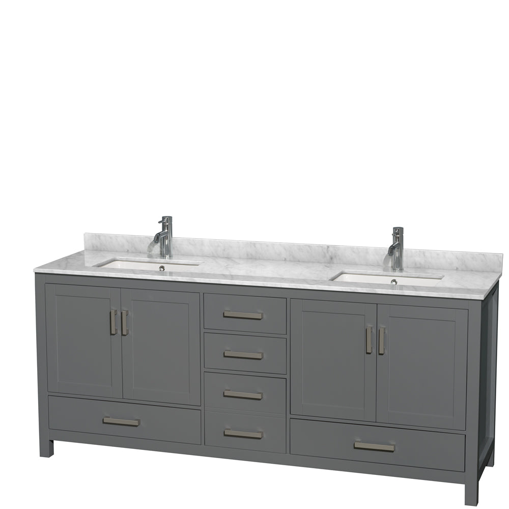 Sheffield 80" Double Vanity in Dark Gray, Top, Square Sinks, No Mirror