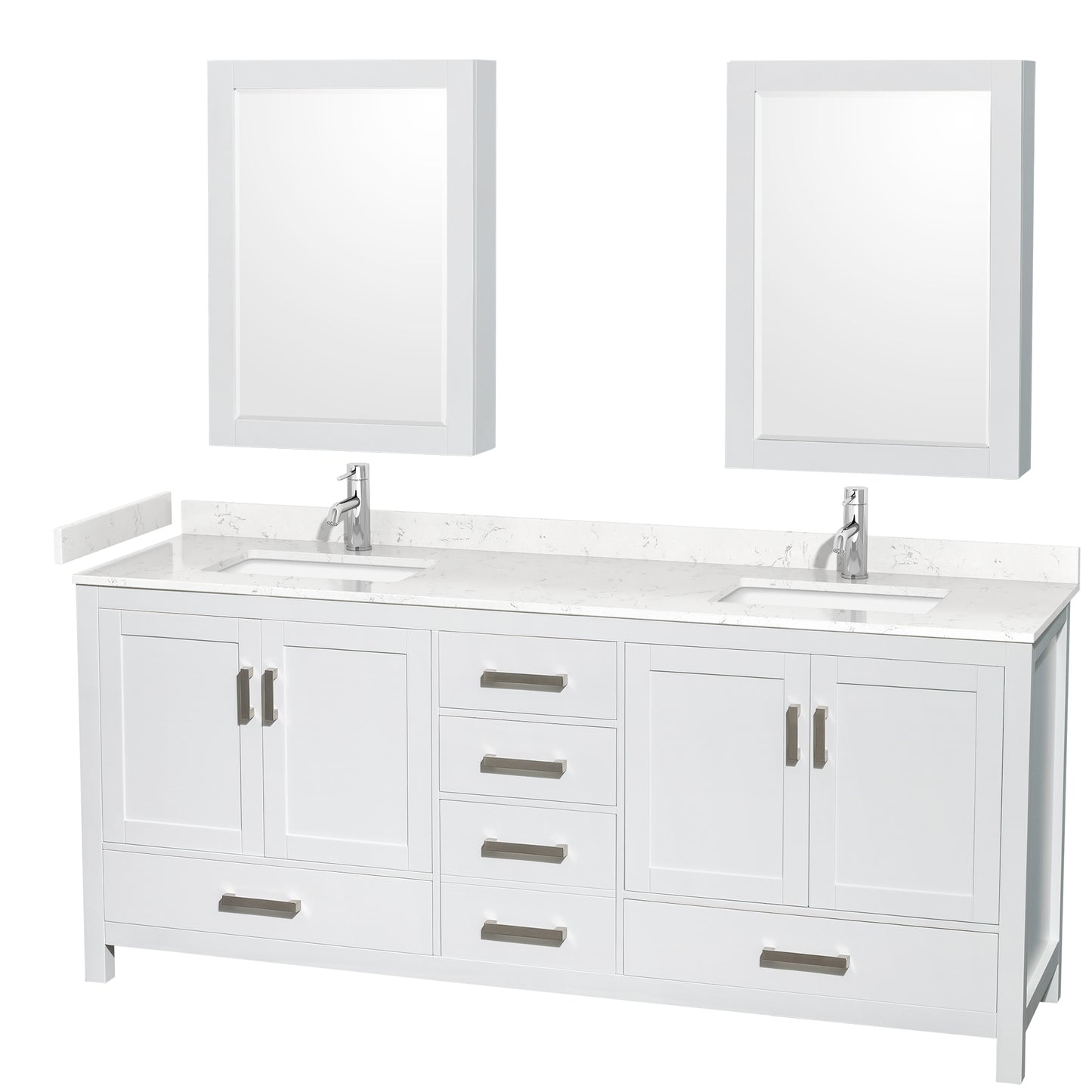 Sheffield 80" Double Vanity in White, Carrara Marble Top, Medicine Cabinets