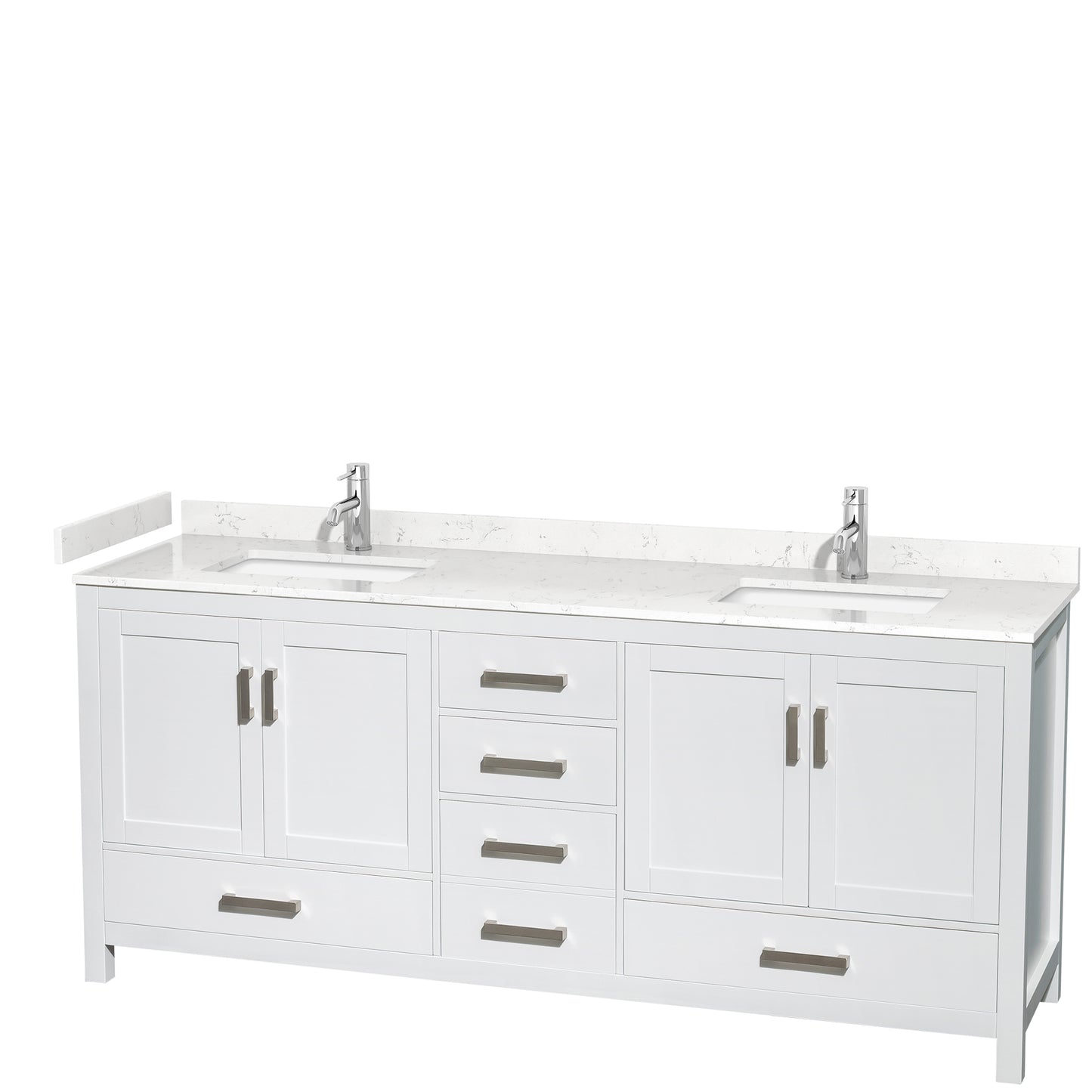 Sheffield 80" Double Vanity in White, Carrara Marble Top, Square No Mirror