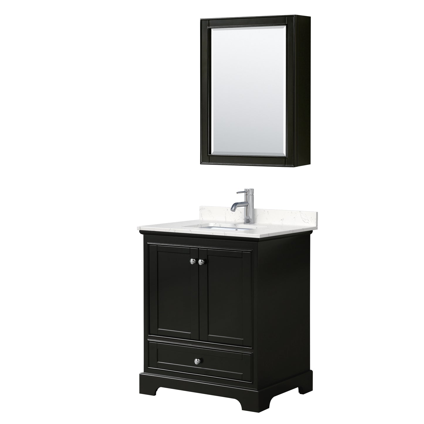Deborah 30" Single Vanity in Espresso, Carrara Marble Top, Medicine Cabinet